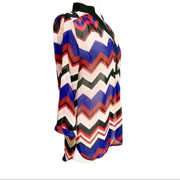 Sequin Hearts Chevron Print Sheer Button Tunic M - Picture 3 of 10
